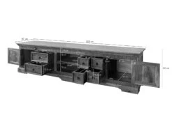 Meuble TV 220x50 Acacia Laqué Nougat OXFORD #341 -Massivmoebel24 09 313 620 0141 08