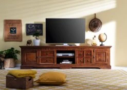 Meuble TV 220x50 Acacia Laqué Nougat OXFORD #341 -Massivmoebel24 09 313 620 0141 3
