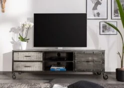 Meuble TV 190x40 Manguier Laqué Gris HEAVY INDUSTRY #131 10 Meuble TV 190x40 Manguier Laqué Gris HEAVY INDUSTRY #131 -Massivmoebel24 09 313 677 0131 3