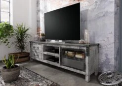 Meuble TV 190x40 Manguier Laqué Gris HEAVY INDUSTRY #134