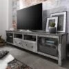 Meuble TV 220x40 Manguier Laqué Gris HEAVY INDUSTRY #135