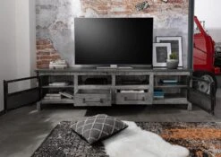 Meuble TV 220x40 Manguier Laqué Gris HEAVY INDUSTRY #135 -Massivmoebel24 09 313 677 0135 4