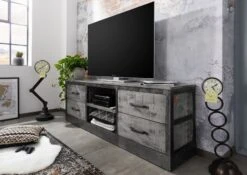 Meuble TV 180x40 Manguier Laqué Gris HEAVY INDUSTRY #139