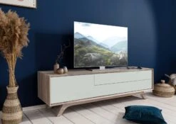 Meuble TV 180x45 Acacia Laqué Brun-Blanc TROMSO #105