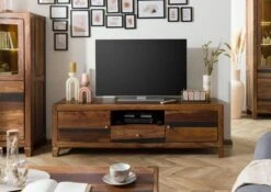 ANCONA #210 Meuble TV En Bois De Sheesham - Laqué / Marron Foncé 175x45x55
