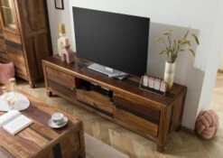 ANCONA #210 Meuble TV En Bois De Sheesham - Laqué / Marron Foncé 175x45x55 -Massivmoebel24 09 313 699 2010 03