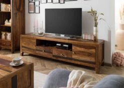 ANCONA #211 Meuble TV En Bois De Sheesham - Laqué / Brun Foncé 200x45x55 -Massivmoebel24 09 313 699 2011 03