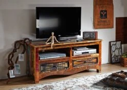Meuble TV 121x45 Bois De Récupération Laqué Multicolore NATURE OF SPIRIT #114