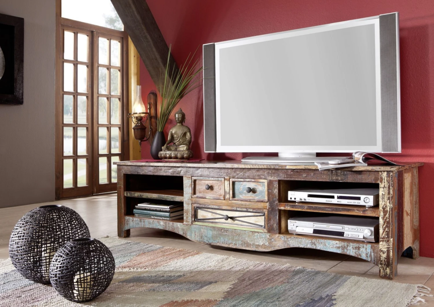 Meuble TV 180x50 Bois De Récupération Laqué Multicolore NATURE OF SPIRIT #18 1 Meuble TV 180x50 Bois De Récupération Laqué Multicolore NATURE OF SPIRIT #18