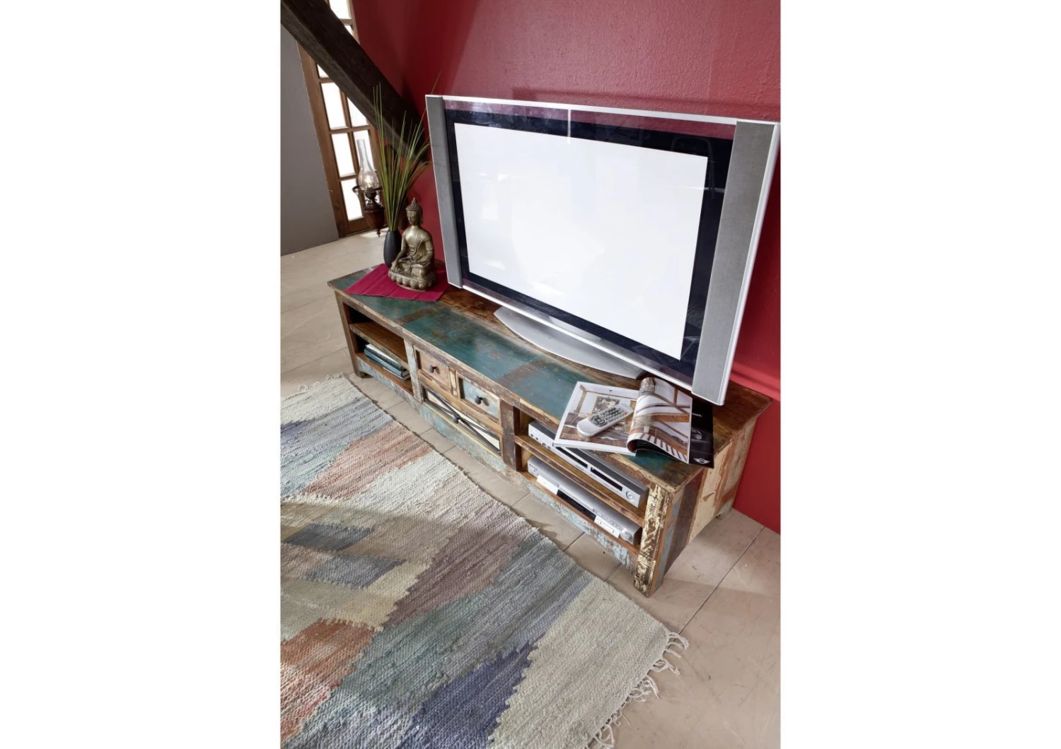 Meuble TV 180x50 Bois De Récupération Laqué Multicolore NATURE OF SPIRIT #18 3 Meuble TV 180x50 Bois De Récupération Laqué Multicolore NATURE OF SPIRIT #18 – Image 3
