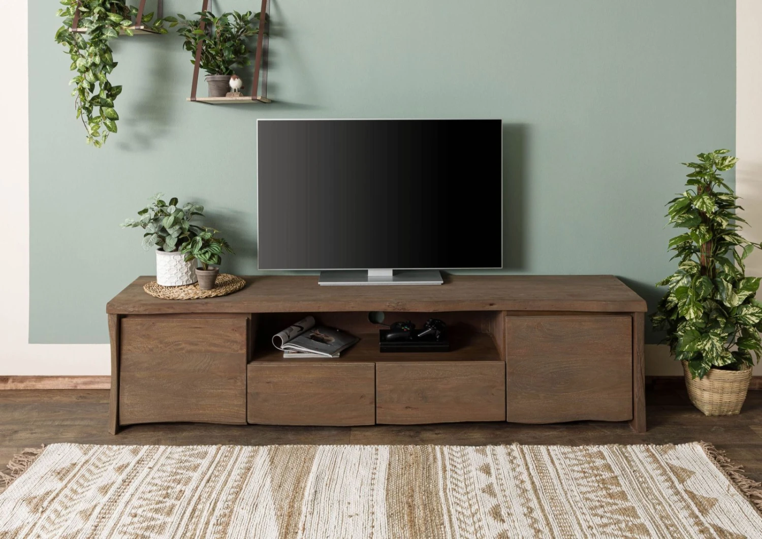 PURE MANGO #121 Meuble TV En Bois De Manguier - Huilé / Marron 200x45x50 1 PURE MANGO #121 Meuble TV En Bois De Manguier - Huilé / Marron 200x45x50