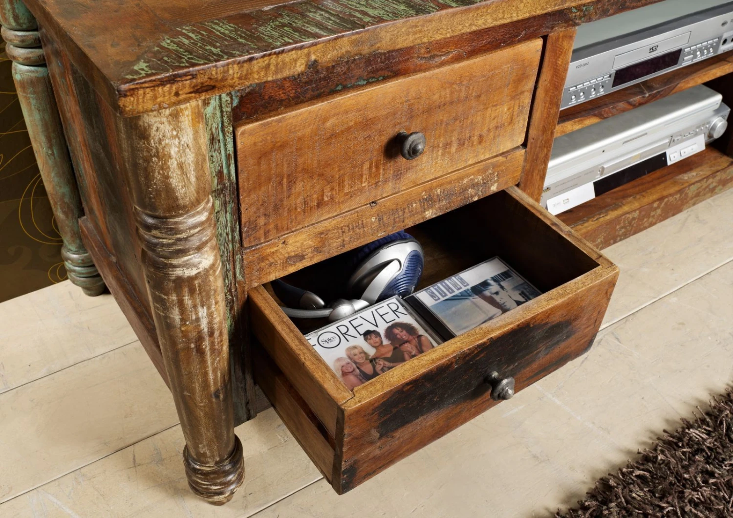 Meuble TV 145x50 Bois De Récupération Laqué Multicolore FABLE #10 3 Meuble TV 145x50 Bois De Récupération Laqué Multicolore FABLE #10 – Image 3