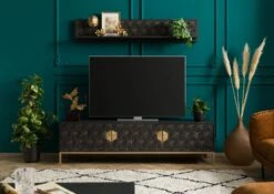 Meuble TV En Bois De Manguier 180x45x50 Gris Huilé DIAMOND #124