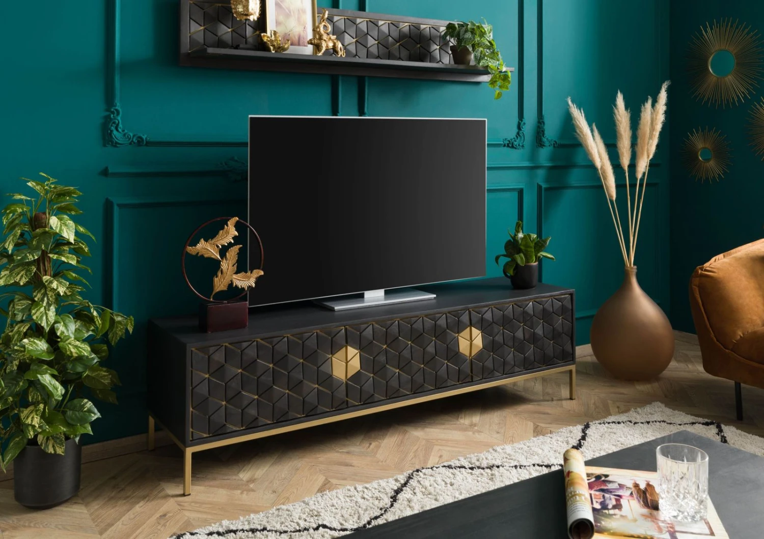 Meuble TV En Bois De Manguier 180x45x50 Gris Huilé DIAMOND #124 3 Meuble TV En Bois De Manguier 180x45x50 Gris Huilé DIAMOND #124 – Image 3