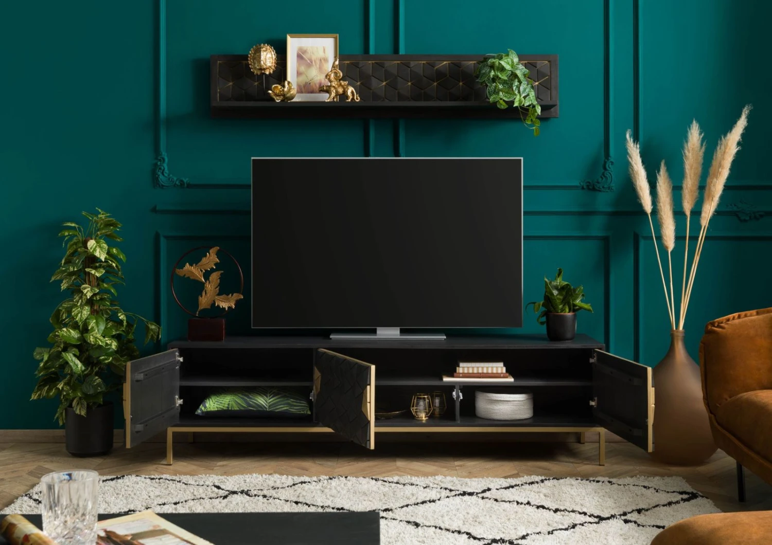 Meuble TV En Bois De Manguier 180x45x50 Gris Huilé DIAMOND #124 4 Meuble TV En Bois De Manguier 180x45x50 Gris Huilé DIAMOND #124 – Image 4