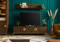 Meuble TV En Bois De Manguier 180x45x50 Marron Huilé DIAMOND #224