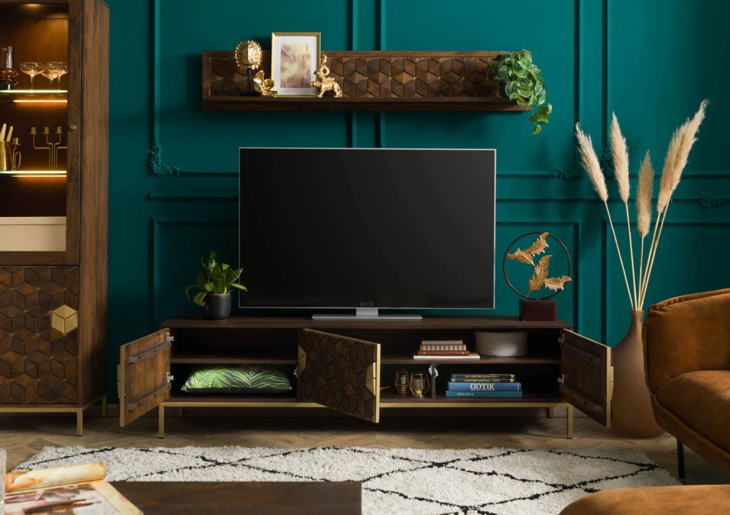 Meuble TV En Bois De Manguier 180x45x50 Marron Huilé DIAMOND #224 4 Meuble TV En Bois De Manguier 180x45x50 Marron Huilé DIAMOND #224 – Image 4