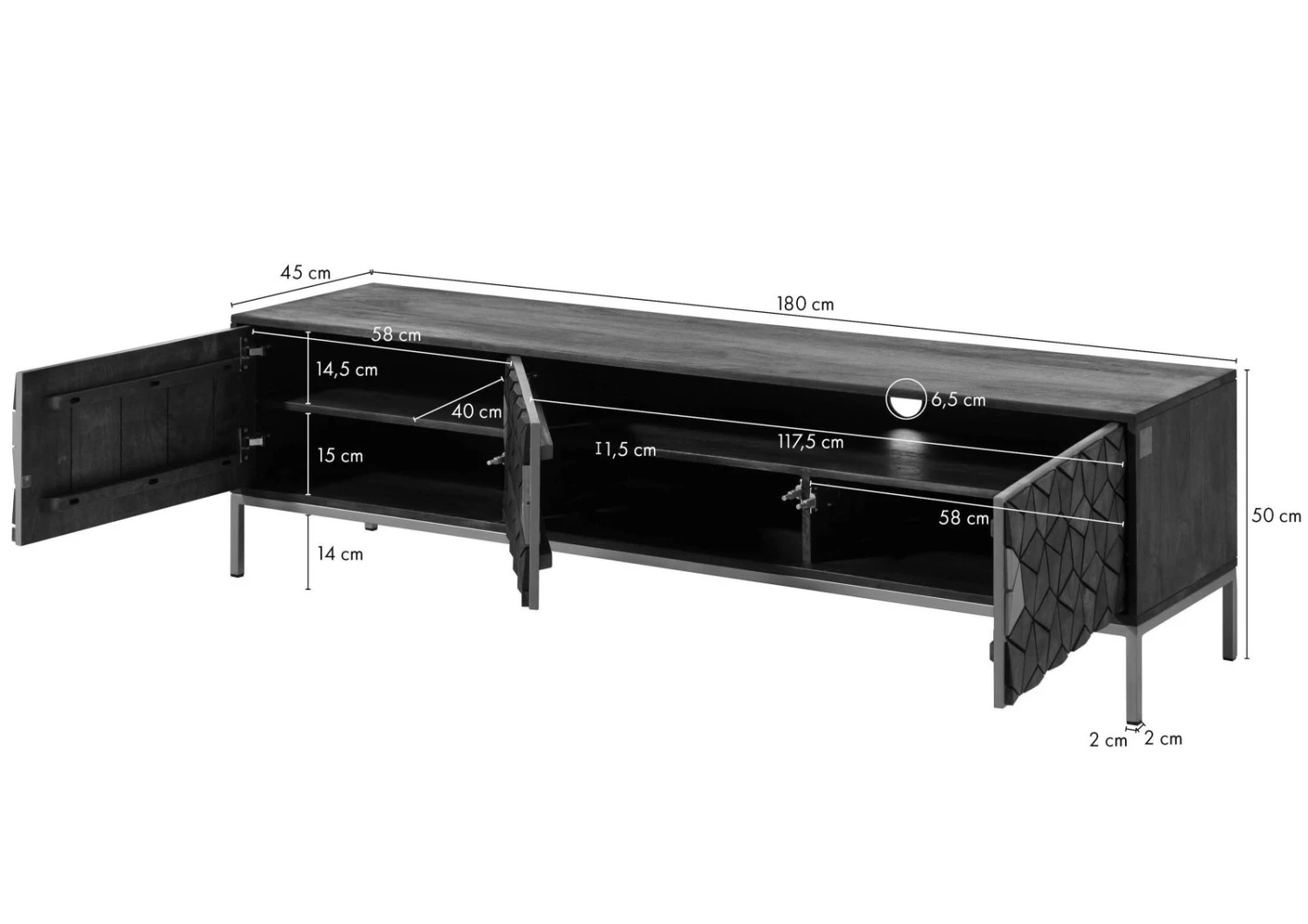 Meuble TV En Bois De Manguier 180x45x50 Marron Huilé DIAMOND #224 8 Meuble TV En Bois De Manguier 180x45x50 Marron Huilé DIAMOND #224 – Image 8