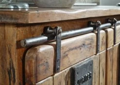 Meuble TV 160x45 Manguier Laqué Bois Naturel RAILWAY #101 -Massivmoebel24 09 313 772 0002 5