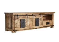 Meuble TV 160x45 Manguier Laqué Bois Naturel RAILWAY #101 -Massivmoebel24 09 313 772 0002 9