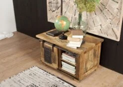 Coffre 76x51 Manguier Laqué Bois Naturel RAILWAY #134 -Massivmoebel24 09 313 772 0034 03