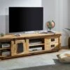 Meuble TV 180x55 Manguier Laqué Bois Naturel RAILWAY #145