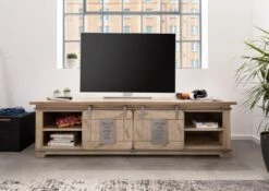 Meuble TV 180x55 Manguier Laqué Blanchi RAILWAY #335 -Massivmoebel24 09 313 772 2029 4