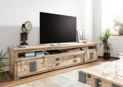 Meuble TV 260x50 Manguier Laqué Whitewash RAILWAY #355