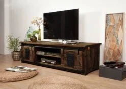 Meuble TV En Bois D' Acacia Huilé RAILWAY #435