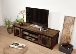 Meuble TV En Bois D' Acacia Huilé RAILWAY #435 -Massivmoebel24 09 313 772 3029 03