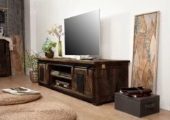 Meuble TV En Bois D' Acacia Huilé RAILWAY #435 -Massivmoebel24 09 313 772 3029 04