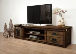 Meuble TV En Bois D' Acacia Huilé RAILWAY #436