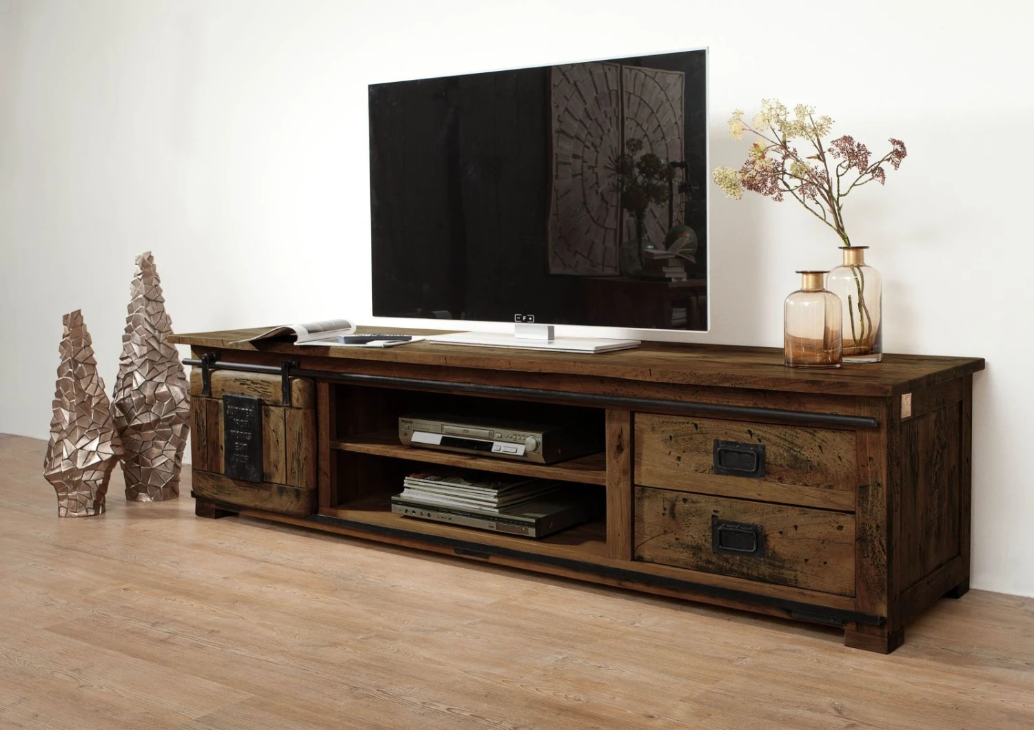 Meuble TV En Bois D' Acacia Huilé RAILWAY #436 1 Meuble TV En Bois D' Acacia Huilé RAILWAY #436