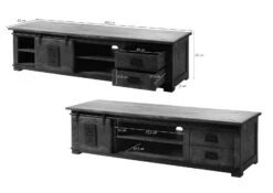 Meuble TV 180x55 Manguier Laqué Bois Naturel RAILWAY #145 -Massivmoebel24 09 313 772 3035 08