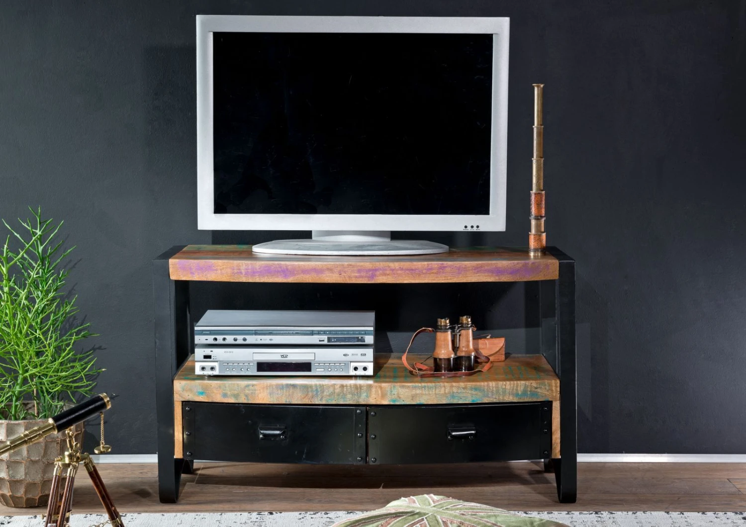 Meuble TV 100x43 Bois De Récupération Laqué Multicolore INDUSTRIAL #40 3 Meuble TV 100x43 Bois De Récupération Laqué Multicolore INDUSTRIAL #40 – Image 3