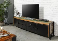 Meuble TV 208x43 Bois De Récupération Laqué Multicolore INDUSTRIAL #106