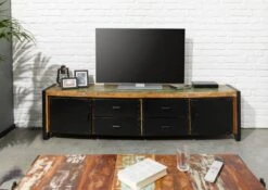 Meuble TV 208x43 Bois De Récupération Laqué Multicolore INDUSTRIAL #106 11 Meuble TV 208x43 Bois De Récupération Laqué Multicolore INDUSTRIAL #106 -Massivmoebel24 09 313 811 0106 3