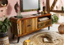 Meuble TV 160x45 Bois De Récupération Laqué Multicolore SIXTIES #116 -Massivmoebel24 09 313 815 0016 3