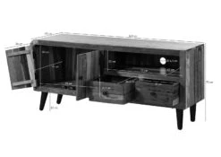 Meuble TV 160x45 Bois De Récupération Laqué Multicolore SIXTIES #116 -Massivmoebel24 09 313 815 0016 8