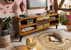 Meuble TV 170x45 Bois De Récupération Laqué Multicolore SIXTIES #117 -Massivmoebel24 09 313 815 0017 3