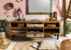 Meuble TV 170x45 Bois De Récupération Laqué Multicolore SIXTIES #117 -Massivmoebel24 09 313 815 0017 4