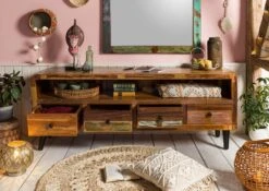 Meuble TV 180x45 Bois De Récupération Laqué Multicolore SIXTIES #119 12 Meuble TV 180x45 Bois De Récupération Laqué Multicolore SIXTIES #119 -Massivmoebel24 09 313 815 0019 4