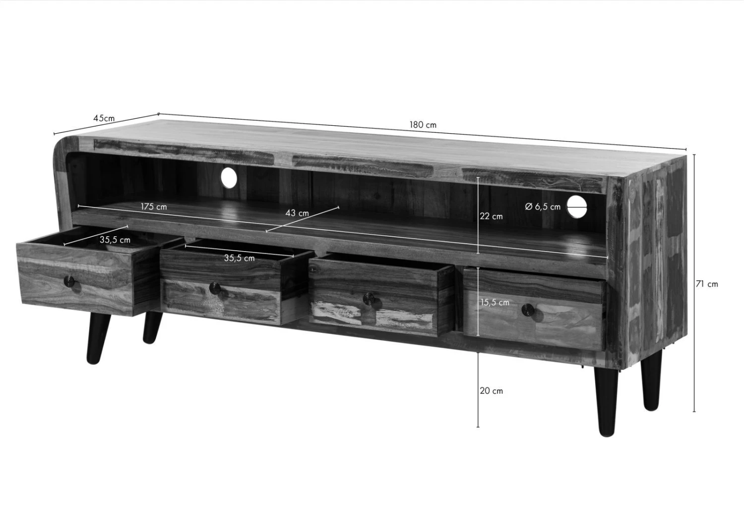 Meuble TV 180x45 Bois De Récupération Laqué Multicolore SIXTIES #119 8 Meuble TV 180x45 Bois De Récupération Laqué Multicolore SIXTIES #119 – Image 8