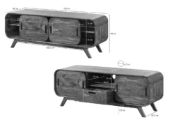 Meuble TV En Bois De Sheesham 134x40x48 Marron Clair Laqué MAILAND #125 -Massivmoebel24 09 313 875 0125 08