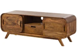 Meuble TV En Bois De Sheesham 134x40x48 Marron Clair Laqué MAILAND #125 -Massivmoebel24 09 313 875 0125 09