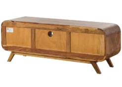 Meuble TV En Bois De Sheesham 134x40x48 Marron Clair Laqué MAILAND #125 -Massivmoebel24 09 313 875 0125 10