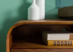 Meuble TV En Bois De Sheesham 220x40x48 Marron Clair Laqué MAILAND #127 -Massivmoebel24 09 313 875 0127 07