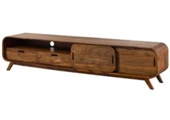 Meuble TV En Bois De Sheesham 220x40x48 Marron Clair Laqué MAILAND #127 -Massivmoebel24 09 313 875 0127 09