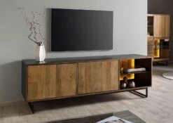 Meuble TV En Bois De Manguier / Bois De Récupération 180x47x60 Noir / Naturel Laqué DAVIS #10 -Massivmoebel24 09 313 888 0010 03