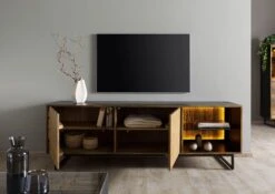 Meuble TV En Bois De Manguier / Bois De Récupération 180x47x60 Noir / Naturel Laqué DAVIS #10 -Massivmoebel24 09 313 888 0010 04